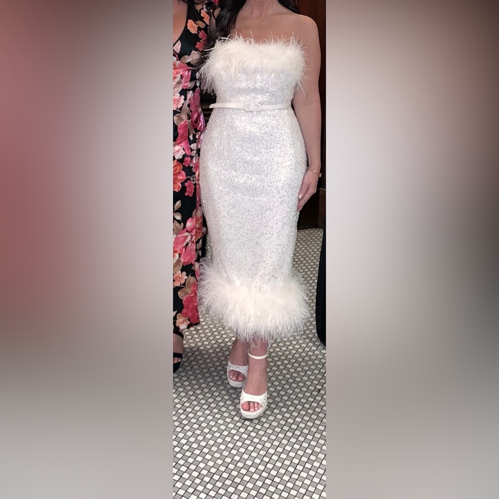 Nadine Merabi Katie White Sequin Fur Dress